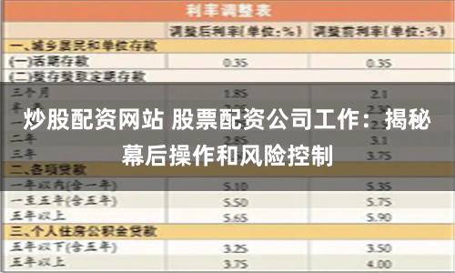 炒股配资网站 股票配资公司工作：揭秘幕后操作和风险控制